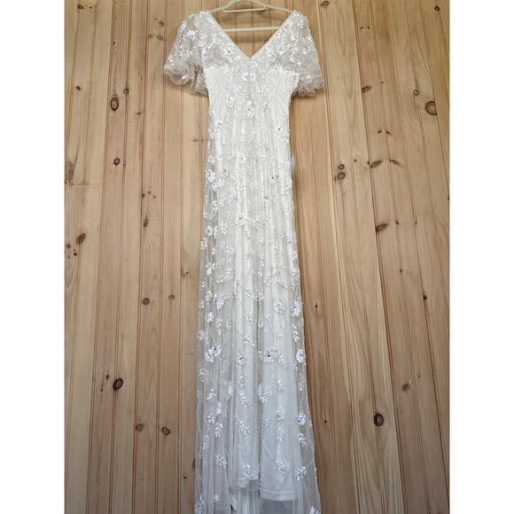NWT Lulus Safiya White Sequin Flutter Sleeve Maxi Dress Wedding Bridal Bride S - Picture 2 of 14